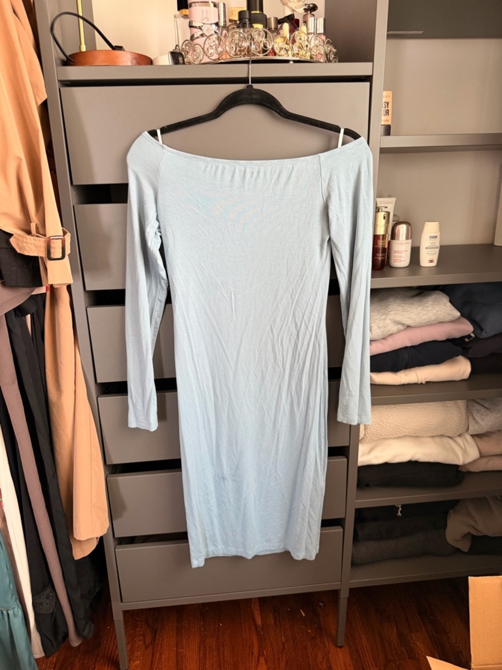 Light Blue Off-Shoulder Long Sleeve Bodycon Dress
